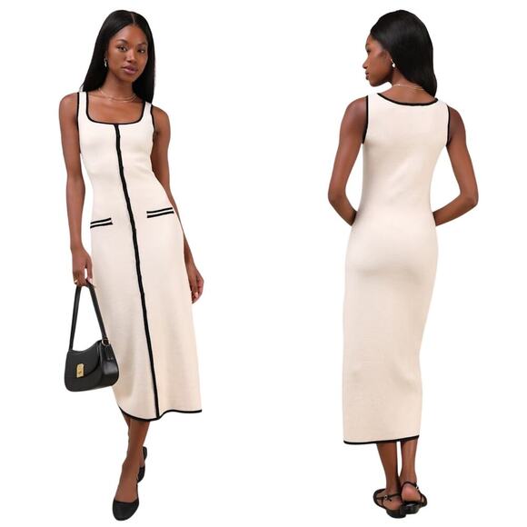 Lulus Dresses & Skirts - Lulus Sophisticated Composure Cream Knit Button-Front Midi Dress size Large NWT